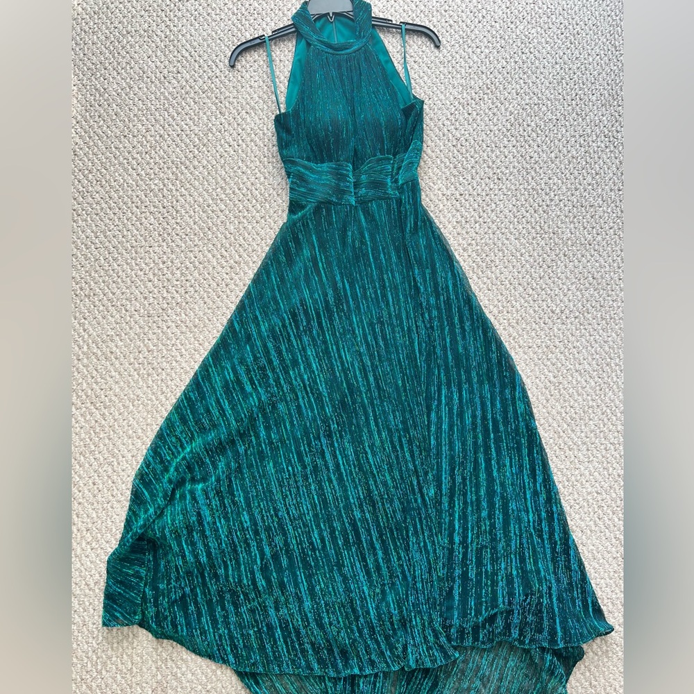 Metallic Crinkle Halter Dress -